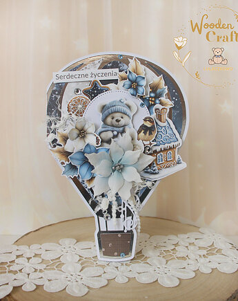 Kartka balonik, prezent na urodziny roczek chrzest  "JollySeason"GOTOWA, Lulaczkowo