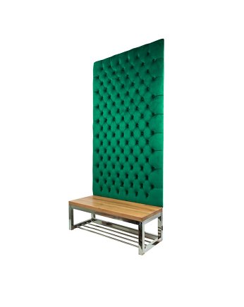 Ławka Metalowa z Panelem Ściennym Pikowanym Siedziskiem Drewno Lite LPPK-63, EMRA WOOD DESIGN