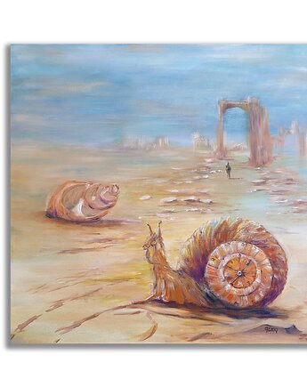 Obraz olejny ręcznie malowany 60x60 cm autorski oryginalny "Zegar czasu", Galeria Alma