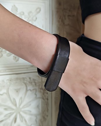 Bransoletka czarna ze skóry naturalnej regulowana szlufką, Malena Dul