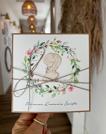 Wyjątkowa kartka komunijna ręcznie robiona pamiątka komunii - prezent dla dzi, sorte