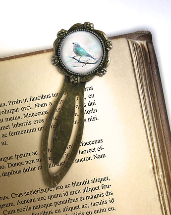Zakładka do książki - Turkusowy ptaszek - klips, brąz, yenoo