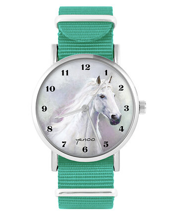 Zegarek -  Biały koń - turkusowy, nylonowy, yenoo