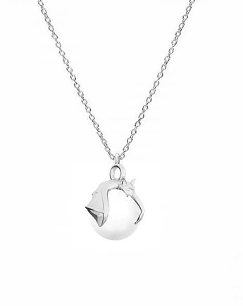 Nietoperz z białą perłą- naszyjnik srebro, złoto, różowe złoto, ISSI Jewelry