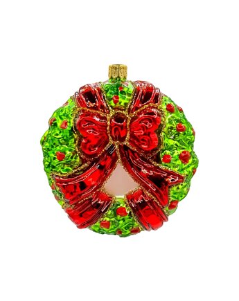 Bombka choinkowa: Świąteczny wieniec z czerwoną kokardą, Syn Bombkarza