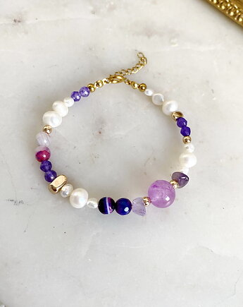 Bransoletka naturalne perły, minerały- stal szlachetna 316 pozłacana, Coccola JEWELLERY
