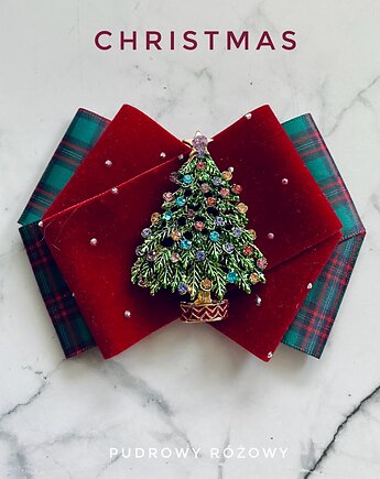 Aksamitna Brosza z Choinką Święta Mikołajki, Pudrowy Różowy