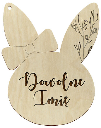 Drewniany Zajączek Zając na Wielkanoc Zawieszka Bombka z IMIENIEM Dziecka, smxdsgn