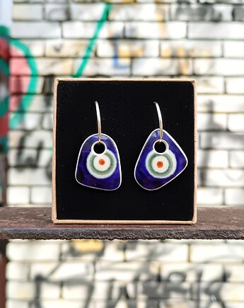 Kolczyki ceramiczne Bolesławiec koła, biżuteria z talerzy