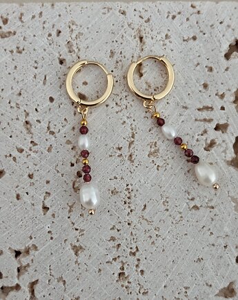 Kolczyki pozłacane Granat i Perły Naturalne, Chmolowska Jewellery