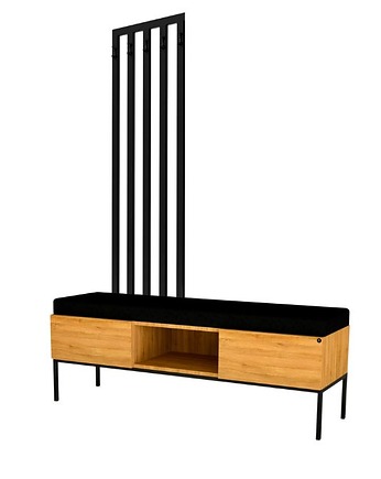Szafka z Wieszakiem Siedzisko Tapicerowane Czarny SGM-1, EMRA WOOD DESIGN