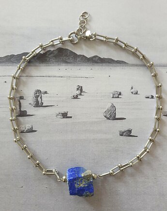 Naszyjnik, choker RAW lapis lazuli, łańcuch, modesign