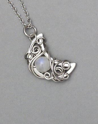Wisiorek księżyc kamień księżycowy wire wrapping lunula, Agata Rozanska