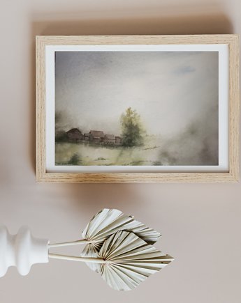 WYPRZEDAŻ SZTUKI! Akwarela Domy oryginalny obraz 300g A3 30x42 cm, Kwitnace