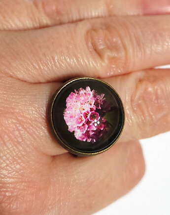 Pierścionek - Różowy kwiat - brąz, yenoo