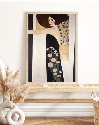 PLAKAT Gustav Klimt, portret  obraz kobieta kwiaty, black dot studio