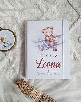 TECZKA MIŚ W SAMOLOCIE, metryczka ,prezent dla chłopca, chrzest, roczek, LOO LOO DREAM