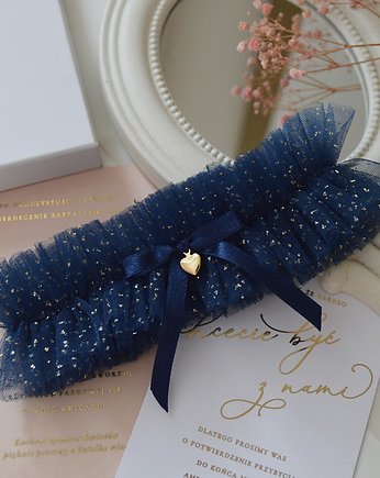 Granatowa podwiązka z tiulu z srduszkiem, Anelis Atelier