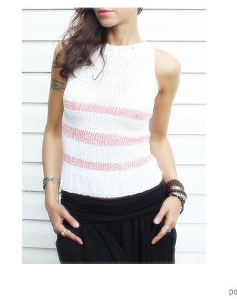Biały  top handmade w paski, Mademoiselle Patrini