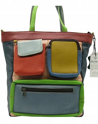 Torebka damska, duża, pojemna, kieszenie, mieści A4, skórzana, OLIVKA, Olivka Warsaw