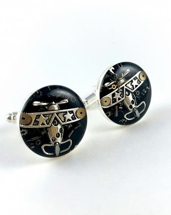 Spinki do mankietów - Aviator Silver (black) - samoloty, DROBINY CZASU