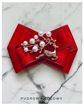 Brosza z Reniferem, kryształkami i perłami New, Pudrowy Różowy