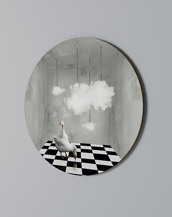 CHESS CLOUD SWAN Obraz okrągły 69cm - dekor dębu, SPACEREBELS