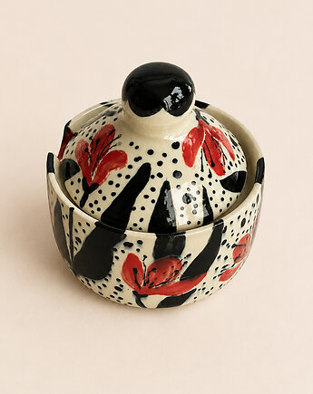 Ręcznie robiona cukiernica ceramiczna z pokrywką , NOWdeco