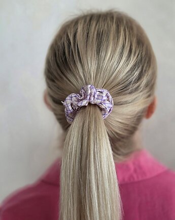 Gumka jedwabna, scrunchie, wild  lavender check MINI, Capillum