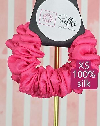 XS mini mała gumka dla dzieci do włosów jedwab naturalny scrunchie różowa, Silki