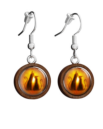 Kolczyki drewniane - Kotki - wiszące, yenoo