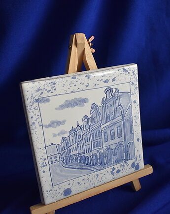 Oprawiony kafelek kamieniczki Chełmno, Kobaltowa Sroka