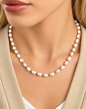 Naszyjnik z naturalnych nieregularnych pereł- stal szlachetna 316 pozłacana, Coccola JEWELLERY