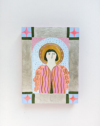 Anioł malowany na desce, prezent komunijny, PRINTLOVE