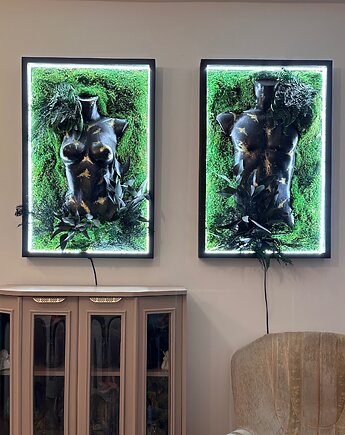 Podświetlana LED para obrazów Obecność mech i rośliny stabilizowane, Art Light Studio