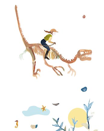 Dziewczynka na szkielecie dinozaura - plakat A4, Natalia Kołacz
