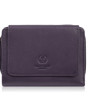 Portfel damski skórzany fioletowy duży w orientacji poziomej z RFID Paolo Per, Paolo Peruzzi