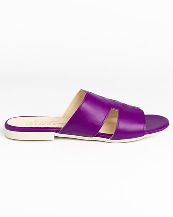 KLAPKI NA MIĘKKIEJ PODESZWIE-SKÓRA NATURALNA-MODEL 371 - KOLOR FIOLETOWY LICO, Zapato