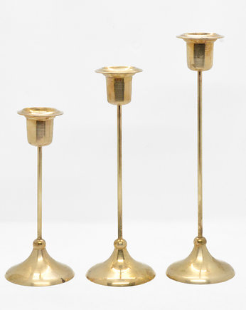 Trzy modernistyczne świeczniki mosiężne, Szwecja, lata 70., Good Old Things