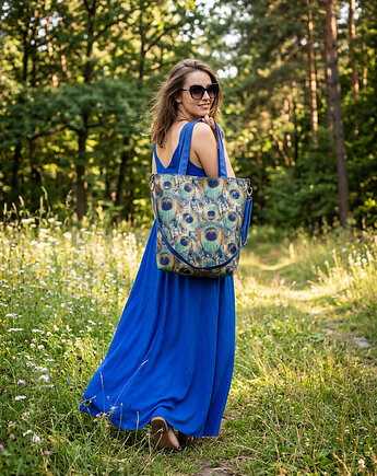 Torba hobo XXL - print pawie pióra, PRACOWNIA 166