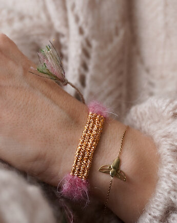 Bransoletka z włóczki, z błyszczącym środkiem i haftem, Słońcem Tkane