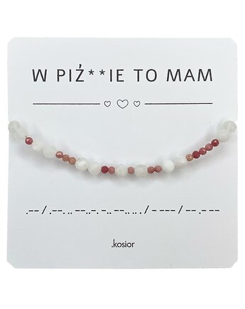 Bransoletka z alfabetem Morse Kamień księżycowy i Rodonit, karolina kosior