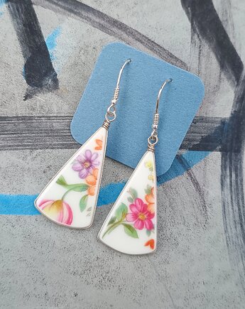 Kolczyki ceramiczne w kwiaty, biżuteria z talerzy