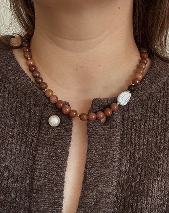 Naszyjnik Awenturyn brązowy, Granat i Perła, Chmolowska Jewellery