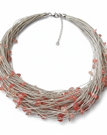 Naszyjnik z lnu z kwarcem arbuzim, Beezoo