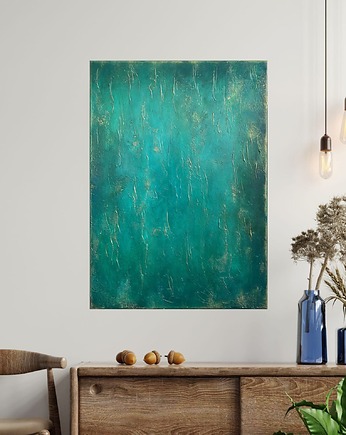 Zielony obraz abstrakcyjny ze złotem "Verde" 50x70cm, AnnSayuri ART
