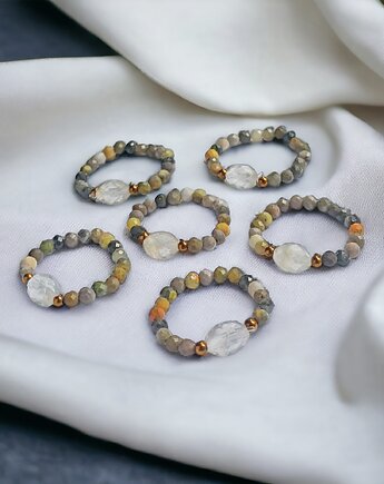 Pierścionek : cytryn, jaspis trzmieli, kaktusia