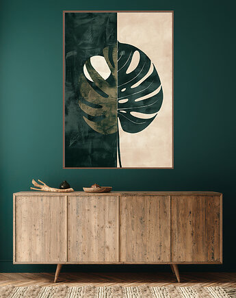 Liście monstery - Plakat, druk - Chiński Orient, Harmonia Zen, Wabi Sabi #136, Black Sapphire Art