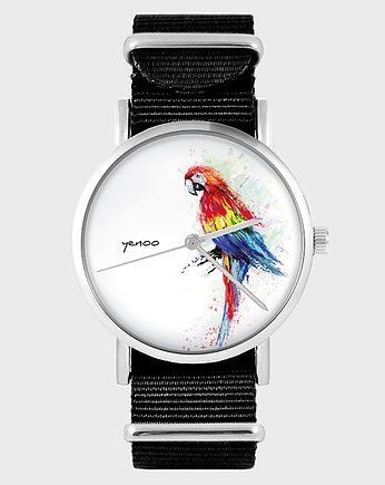 Zegarek - Czerwona papuga - czarny, nylon, yenoo