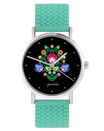Zegarek - Folkowy czarny - silikonowy, turkus, yenoo